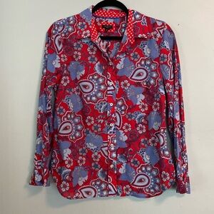 Talbots Floral Paisley Flip Cuff Button Front Shirt